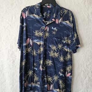 George Navy Tropical Palm-Print Short Sleeve Button-Down Shirt